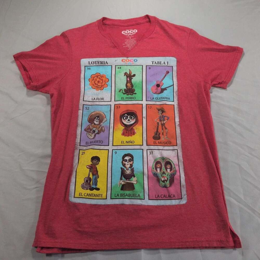 Disney Pixar Coco Loteria Graphic T-Shirt Red Size S